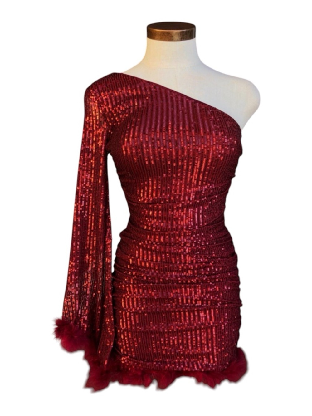 Privy Sequin One‎ Shoulder Dress Burgundy Size Large